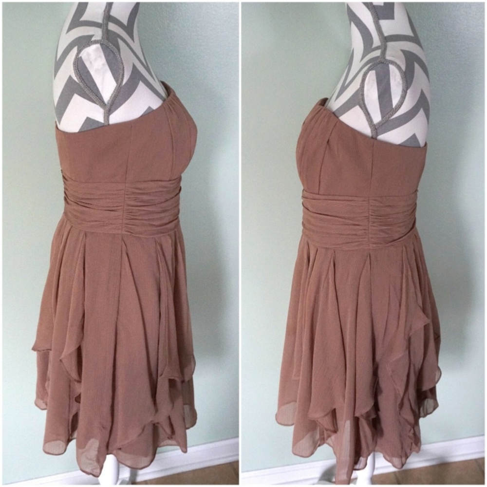 DAVIDS BRIDAL Strapless Latte Brown Dress Size 8 - Picture 2 of 3